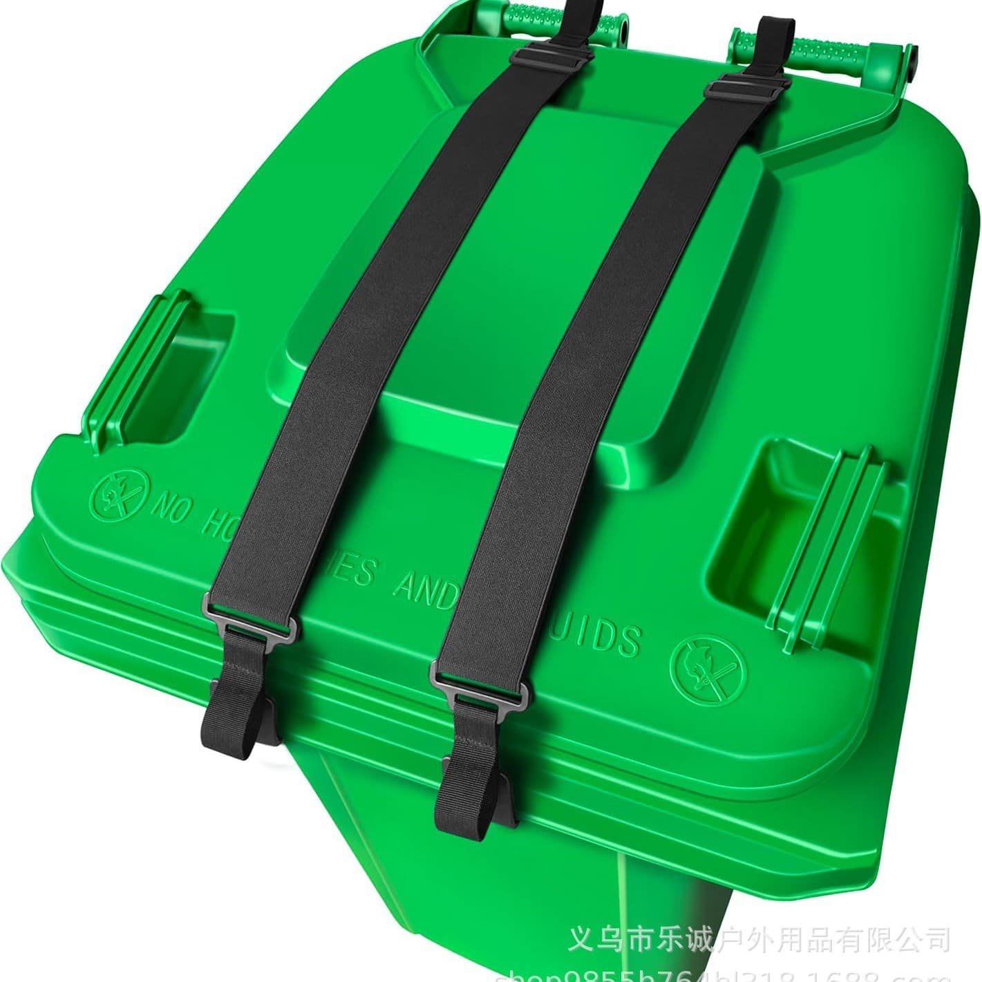 Outdoor adjustable trash can straps, trash can lid locks, safety belts, trash can lid straps
