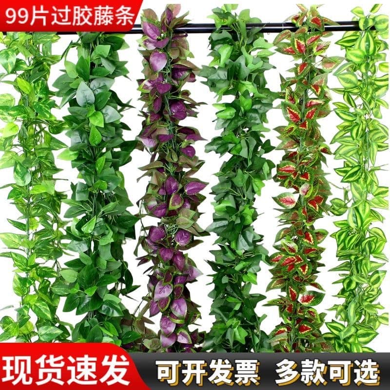 Cross-border Artificial Rattan Evergreen Ivy Plastic Grape Leaf Greenery Climbing Vine Pothos Vine Decorative Green Leaf Rattan Green Leaf