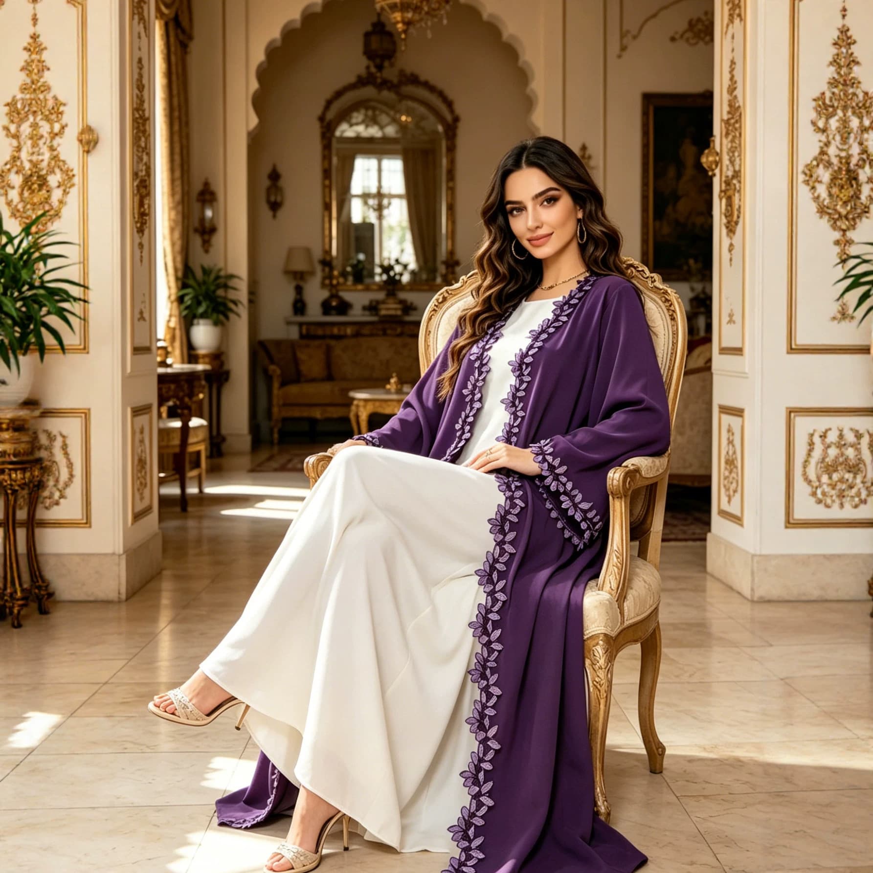 Cross-border Lace Trim Cardigan Fashion Elegant Dress Women's Ethnic Costume Ready Stock