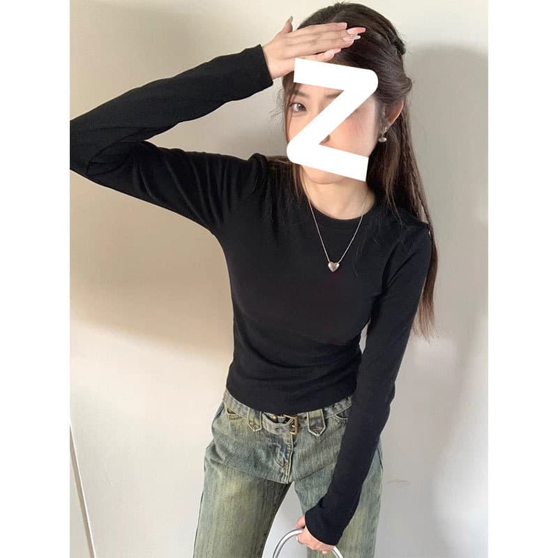 Live High-Quality Long-Sleeve Crew Neck Regular Shoulder Undershirt Petite Simple Long-Sleeve Women's T-Shirt