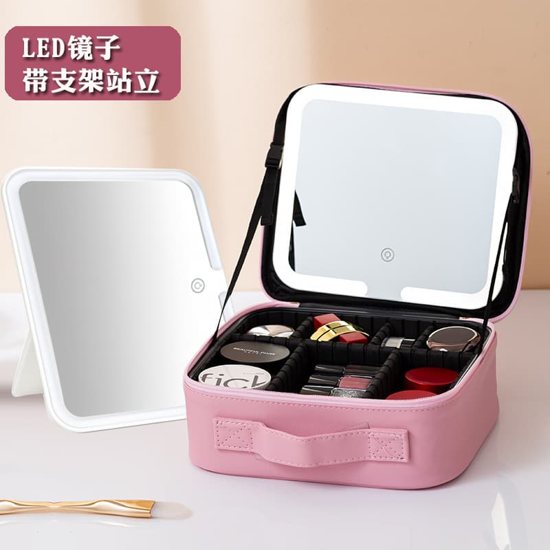 LED Lighted Mirror Cosmetic Bag Multifunctional 2025 New Style Portable Large Capacity Professional Makeup Bag Ins
