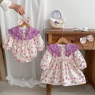 2026 Fall Baby Clothes Girls Long Sleeve Bodysuit Romper Girls Korean Style Sister Matching Outfit Spring Autumn Jumpsuit