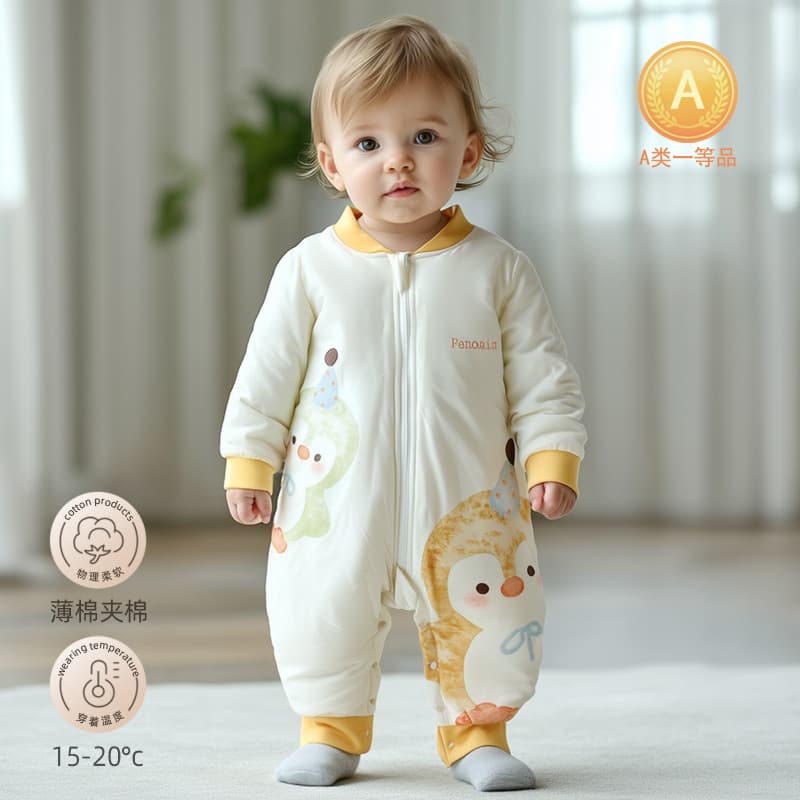 Newborn Split Leg Sleep Bag Autumn/Winter Style Baby Zipper Anti-Kick Quilt Newborn Pajamas 50g Cotton-Padded Infant Sleeping Bag