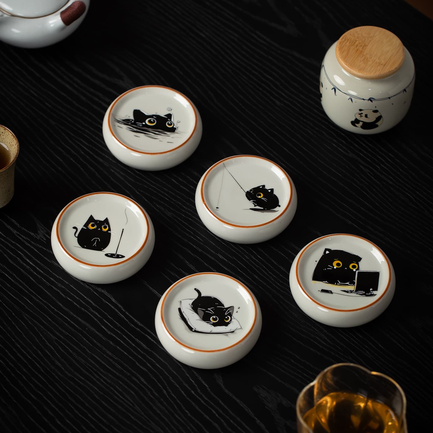 Black Cat Lid for New Chinese-Style Round Teapot Lid Bowl Lid Accessory Lid Holder Tea Clip