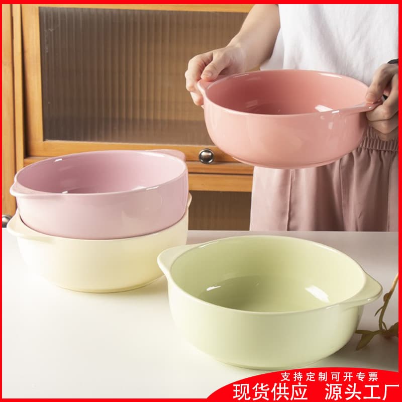 9-inch double-eared soup bowl, large-capacity ceramic underglaze color household cute girly heart soup bowl instant noodle bowl with style and good looks
