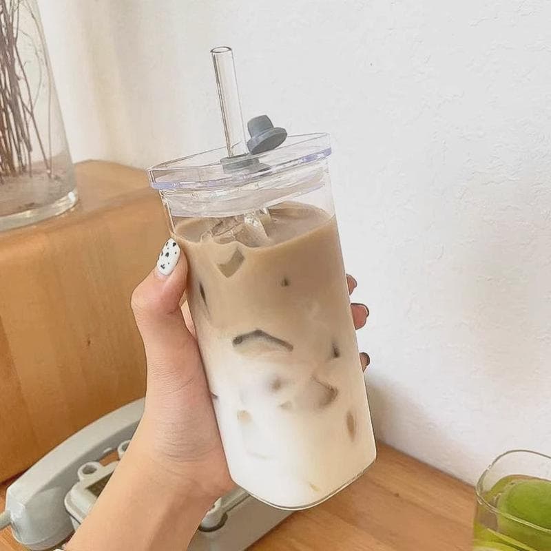 High Borosilicate Glass Transparent Household Square Single-Layer Cup Water Cup Breakfast Milk Cup Iced Americano Latte Coffee Cup