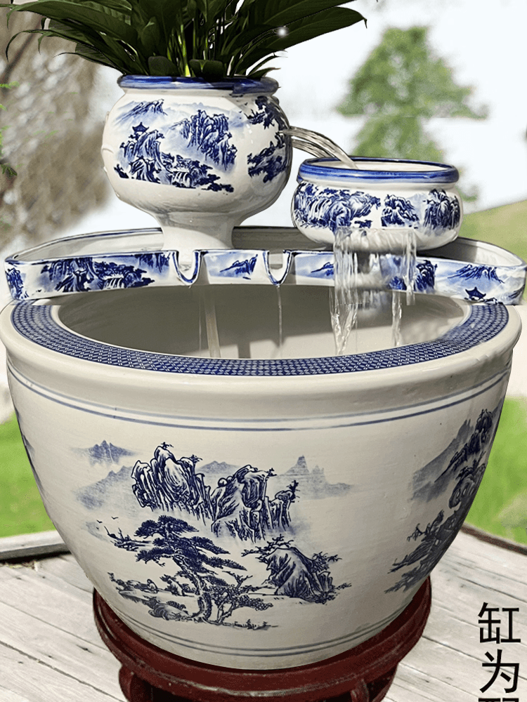 Water tank circulation filter flowing water waterfall ceramic ornaments ancient fish tank oxygenation circulation filter clay pot hydroponics