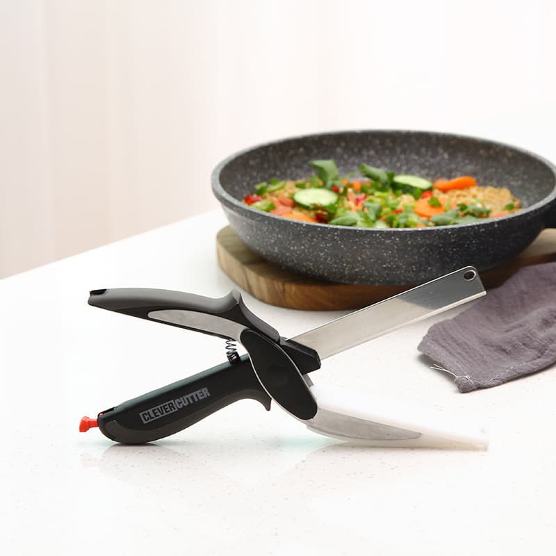 Multifunctional Vegetable Scissors and Cutting Board, Spring-Loaded Smart Kitchen Shears, 2-in-1 Food Prep Knife and Scissors for Baby Food