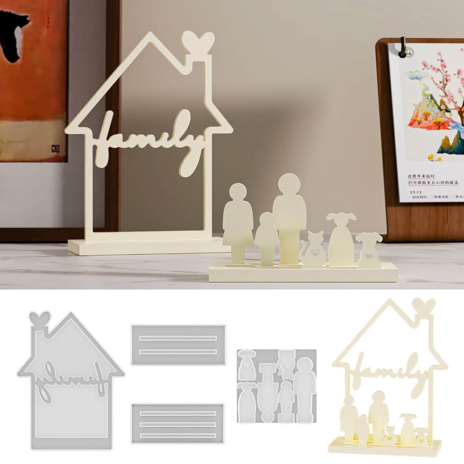 Proud diy hollow family ornaments glue mold creative family puppy decorative plaster mold