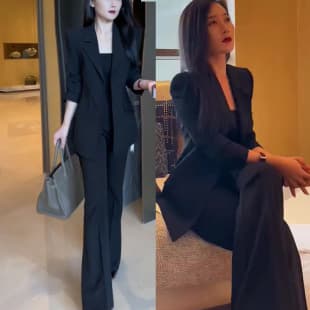 2901 Plus Size Women's Business Casual Suit Set, Long Blazer with Trousers Two-Piece Set, Slightly Spicy Style