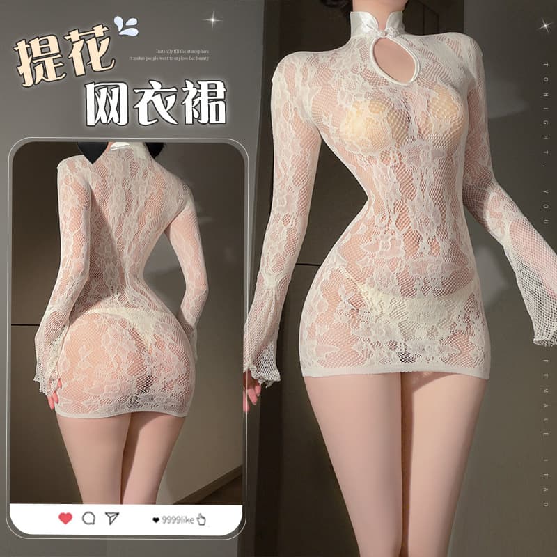 Sheer Rose Mesh Hollow Bodystocking Sexy Transparent Bodycon Dress Lingerie 1501