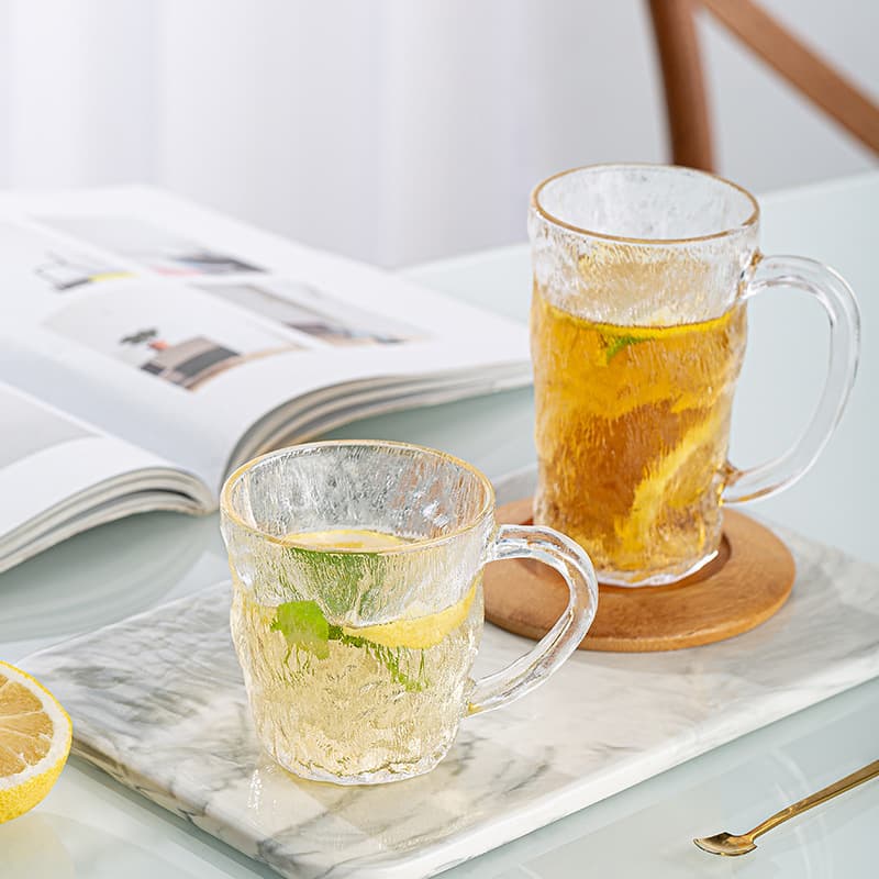 Nordic Style Glass Glacier Cup Beer Cup Beverage Cup Boiling Water Household Water Cup Women's Frosted Cup Handle Cup