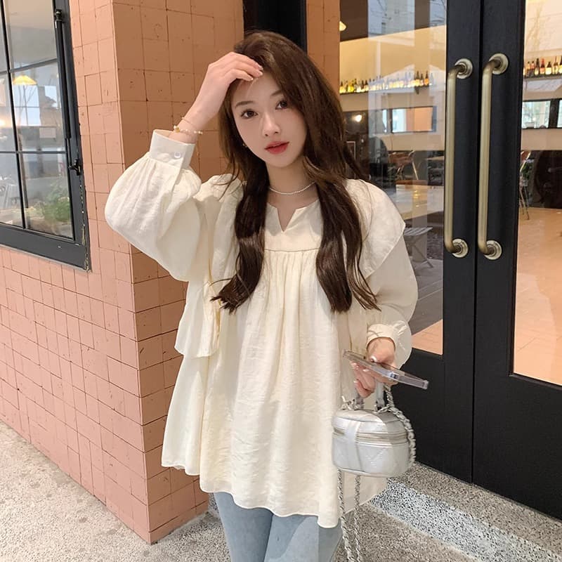 Fashionable Korean style maternity long-sleeved top, loose and casual babydoll style, simple and versatile autumn clothing