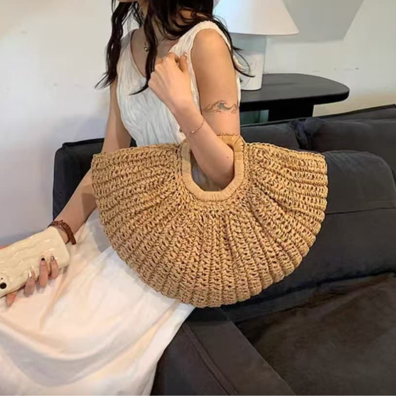 Straw Woven Bag Versatile Handbag Shoulder Bag Summer Ins Woven Fashion Hollow-Out Trendy Stylish Niche Casual