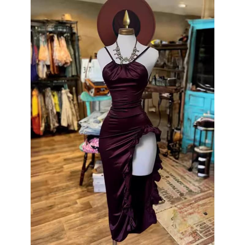 2025 Spring and Summer Amazon Independent Station Cross-Border Sleeveless Suspender Solid Color Satin Leg Exposed Dress