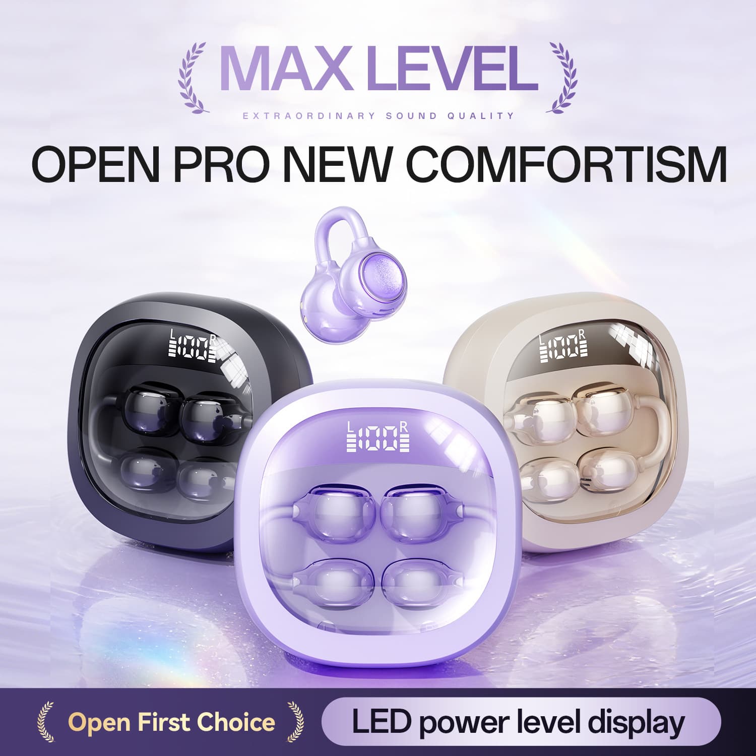 M163 New Clip-On Bluetooth Earbuds Cross-Border Hot Seller Digital Display Open-Ear Sports Bluetooth Earbuds