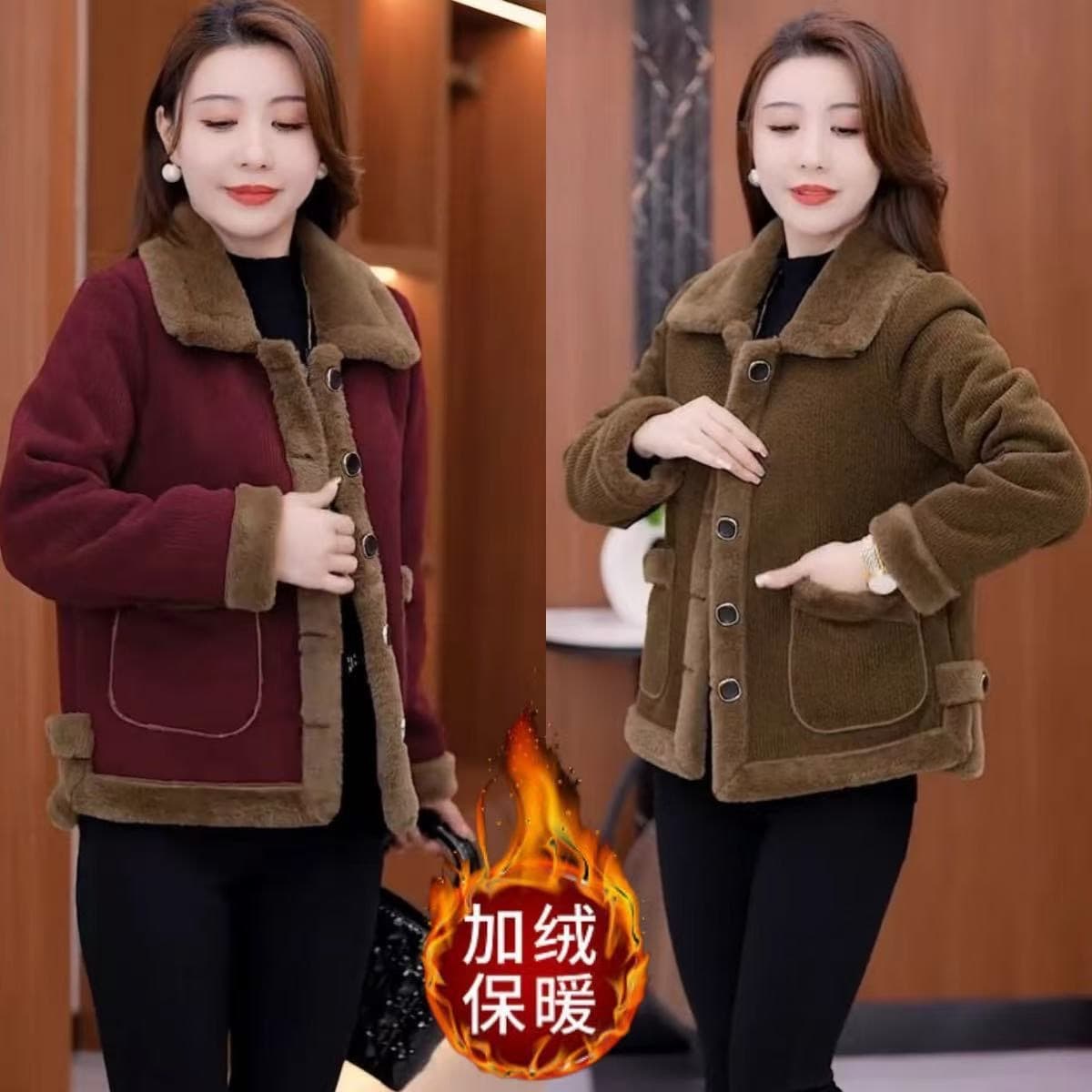 Fashionable and Youthful Plus-Size Winter Coat for Middle-Aged Women, Fleece-Lined Warm Jacket, Loose Fit, Slimming, Belly-Covering, New Autumn/Winter Style