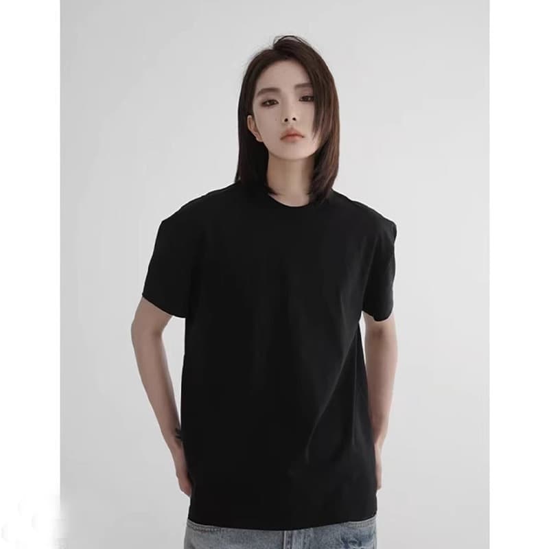 Heavyweight Pure Cotton Short Sleeve T-Shirt with Regular Shoulder Fit, Slim Summer Solid Color Sorona American Cleanfit Top for Men and Women