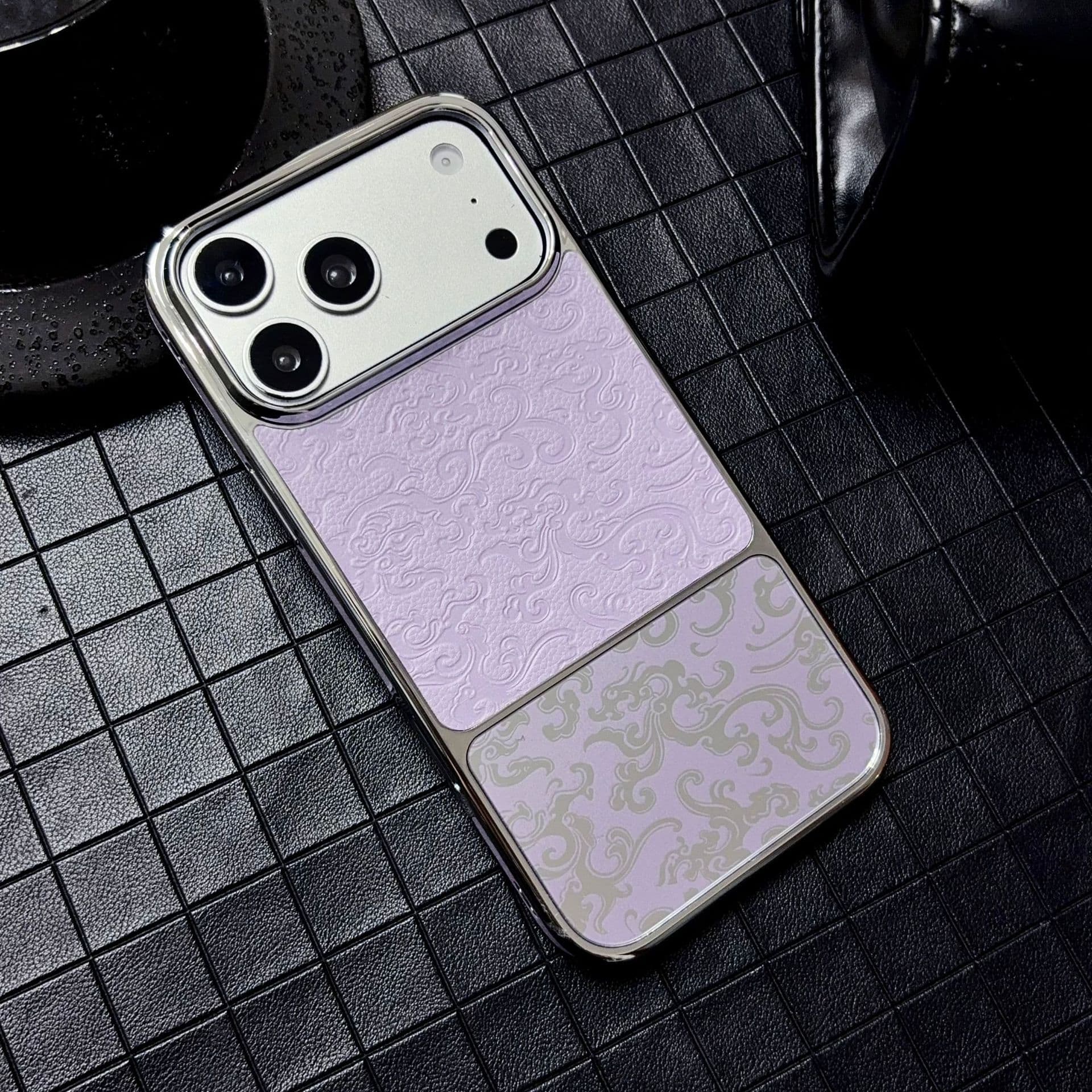 Side-Adhesive Vegan Leather Case for iPhone 17, Boundary-Spliced Dragon Pattern, Apple 16 Pro Max Shockproof Protective Cover