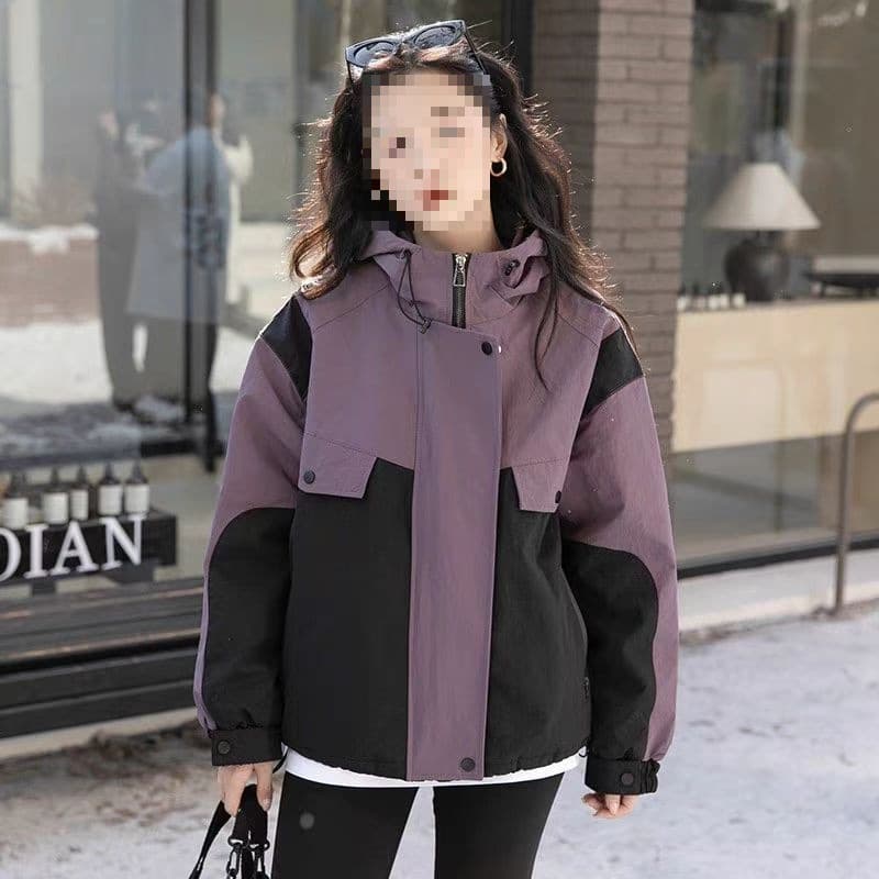 New Spring/Autumn Petite Casual Fashion Loose Color-Blocking Hooded Windbreaker Windproof Versatile Jacket Coat