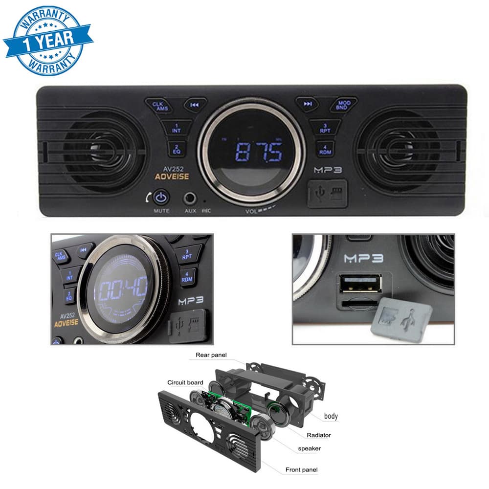 12V Car Single-DIN Player MP3 Radio with USB/SD Card, Built-in Speaker, Bluetooth, Audio Receiver
