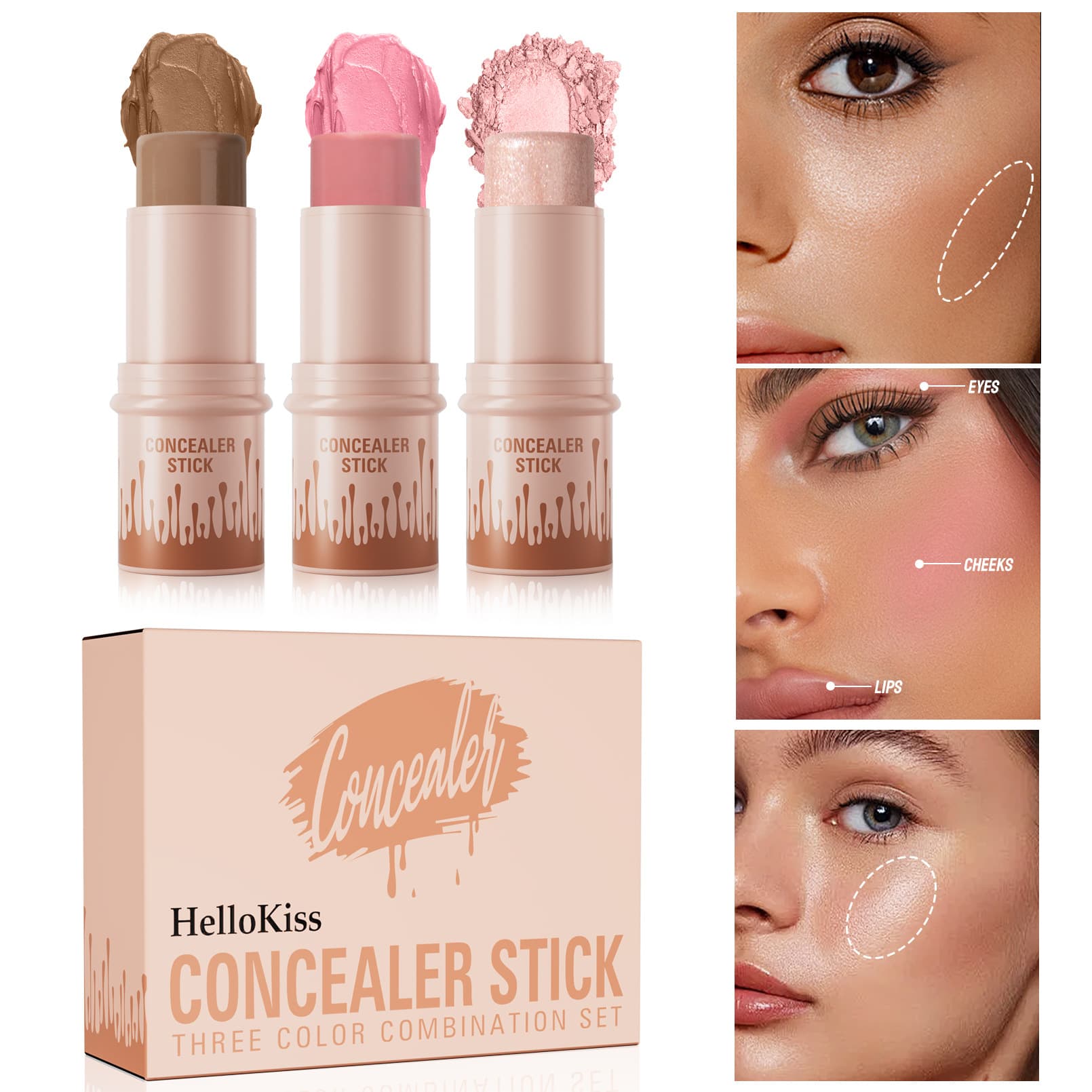 HelloKiss Cross-border Multifunctional Three-Piece Contour Stick Set Brightens and Enhances Facial Blush Highlighter