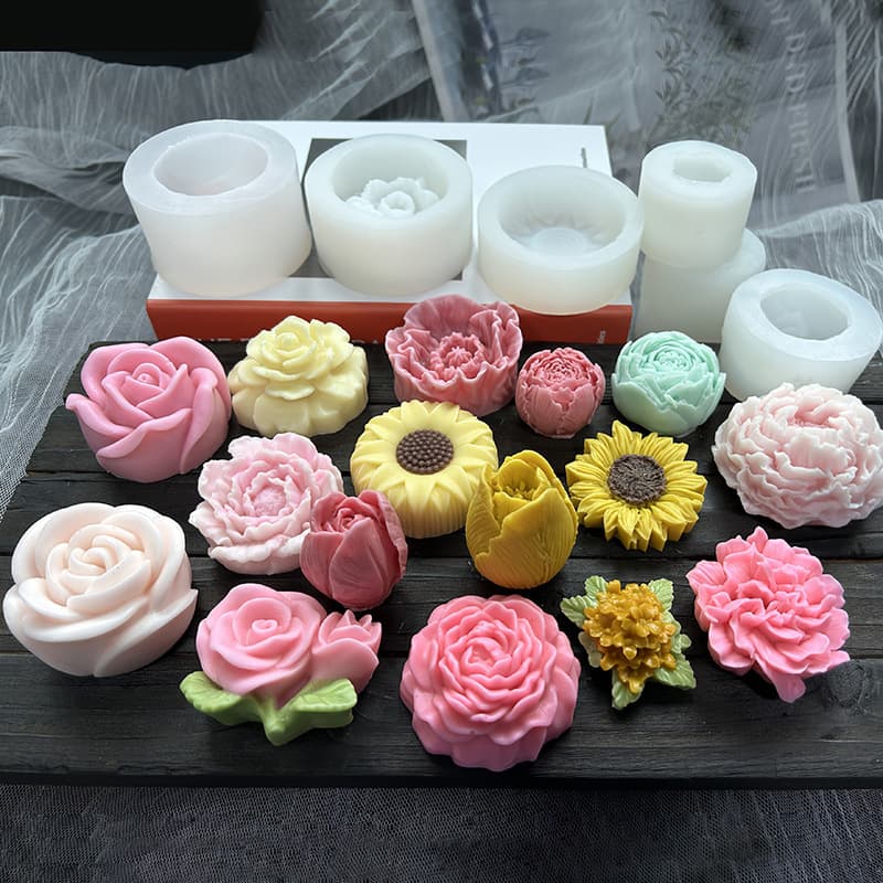 Three-dimensional flower silicone mold white rose peony flower cold dish cake fondant aromatherapy candle handmade soap mold