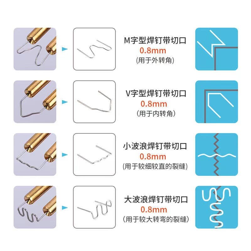 Factory car bumper plastic welder, repair nails for plastic parts, welding nails, patches, plastic welder wire.