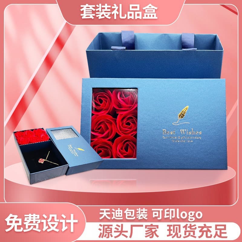 Valentine's Day Gift Jewelry Box with Six Roses Gift Box Couple Ring Pendant Bracelet Box Preserved Flower Box