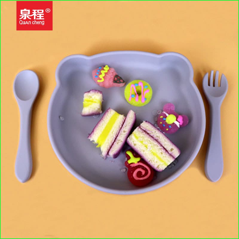 Children's food-grade silicone bowl, baby's integrated silicone dinner plate, feeding tableware, infant suction cup feeding tray