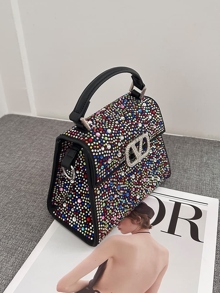Luxury Versatile Rhinestone Small Square Bag 2026 New Style Handbag Crystal Diamond Grid Fashion Shoulder Crossbody Patent Leather Shiny