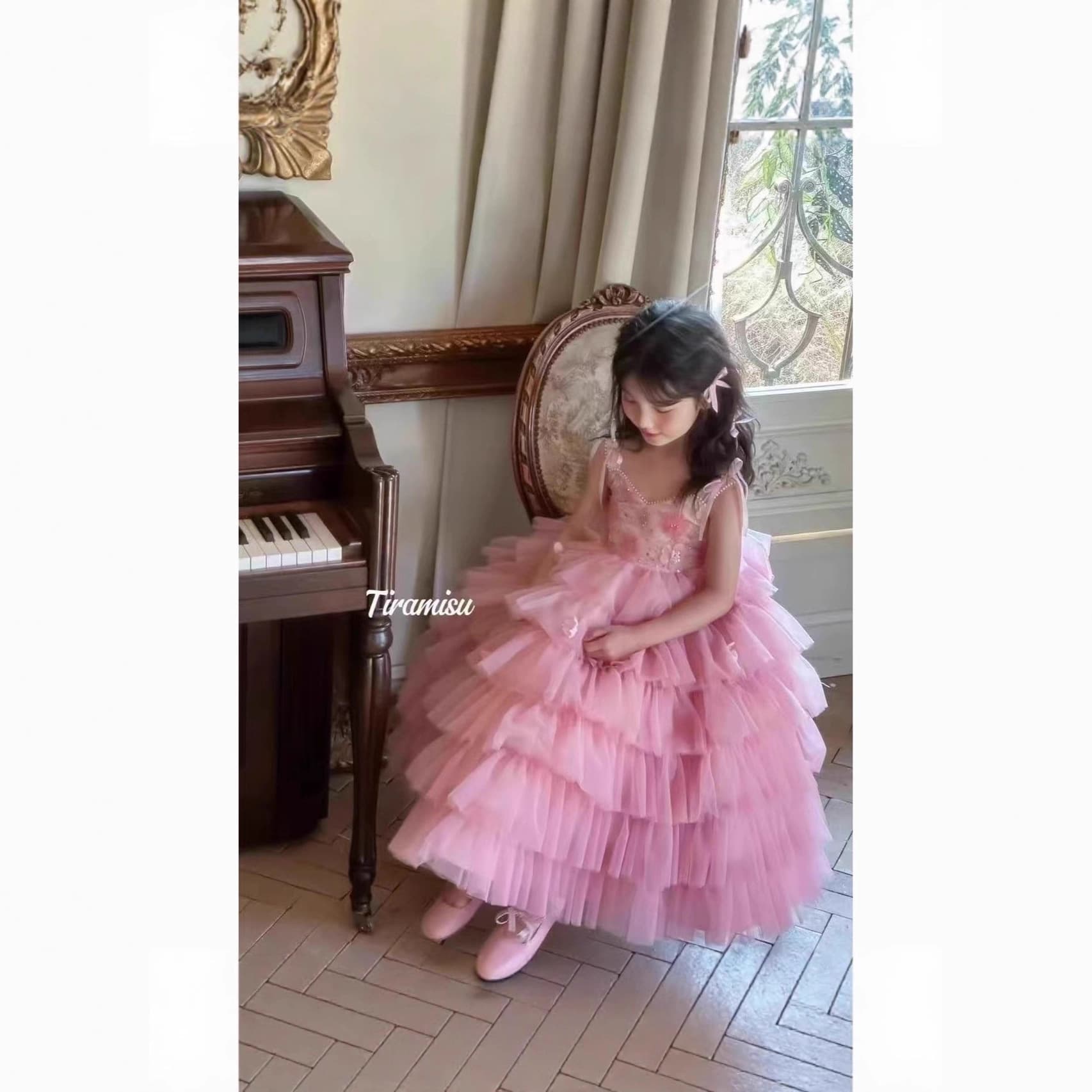Formal Dress 2025 Spring Summer Children Princess Dress Girls Cake Dress Birthday Mesh Halter Dress Lolita
