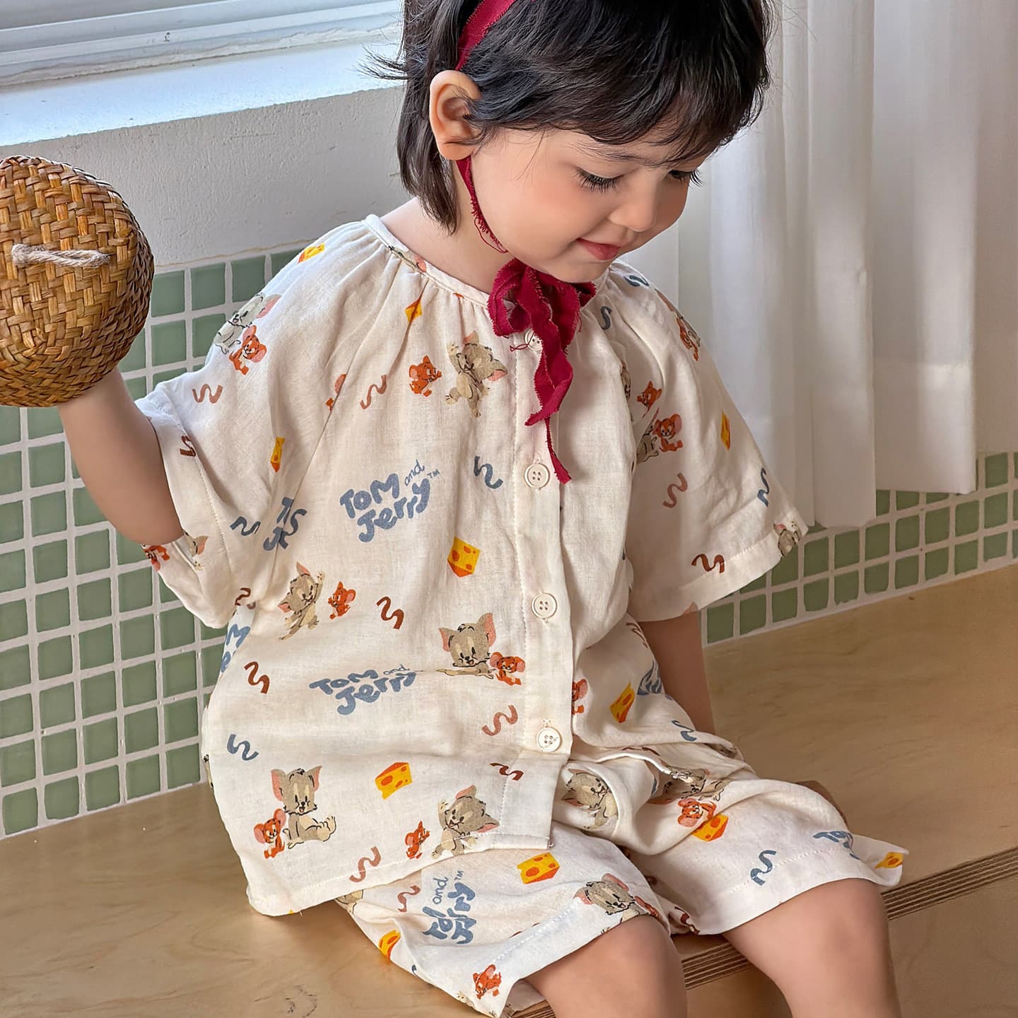 Summer thin boys' pajamas pure cotton gauze Category A breathable Korean cartoon home clothes short-sleeved suit for baby boys