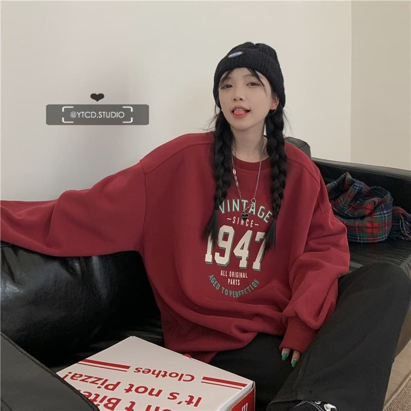 Cross-border wholesale fleece-lined round-neck sweatshirt for women, spring/autumn/winter women's clothing, Korean-style loose-fitting couple top, plus-size jacket for women