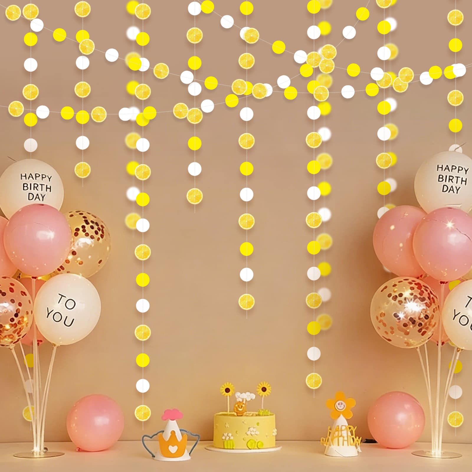 Cross-border Summer Lemon Party Decoration Garland Polka Dot Hanging Ornament Birthday Fresh Lemon Slice Props