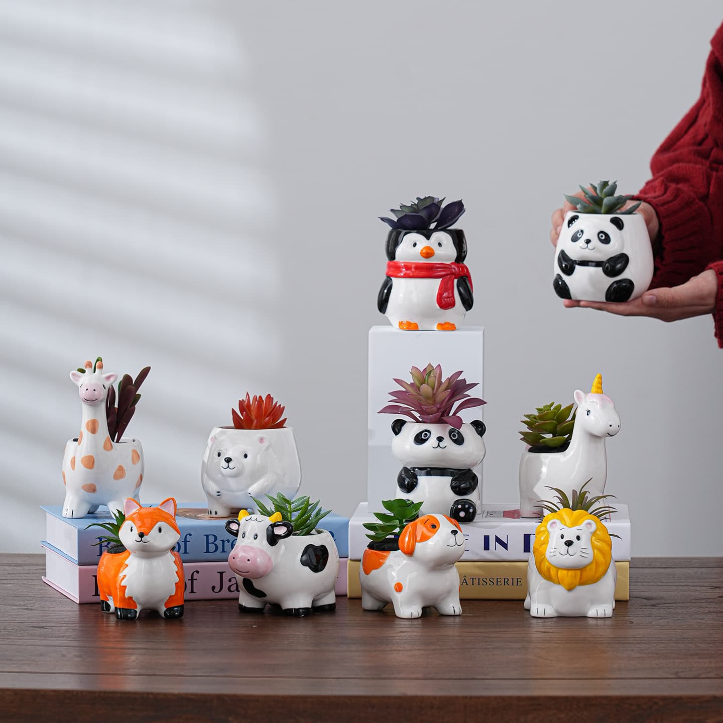 Foreign Trade Ceramic Cartoon Animal Flower Pots Cross-Border Hot Selling Cute Cartoon Succulent Flower Pots Creative Home Furnishings Potted Plants
