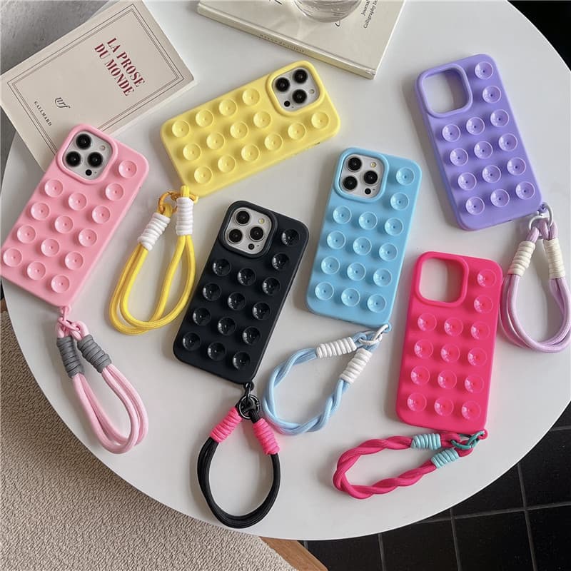 European and American Macaron Solid Color Suction Cup Lanyard Phone Case Compatible with Cross-Border Apple iPhone 17 Pro Max, 16 Soft Case