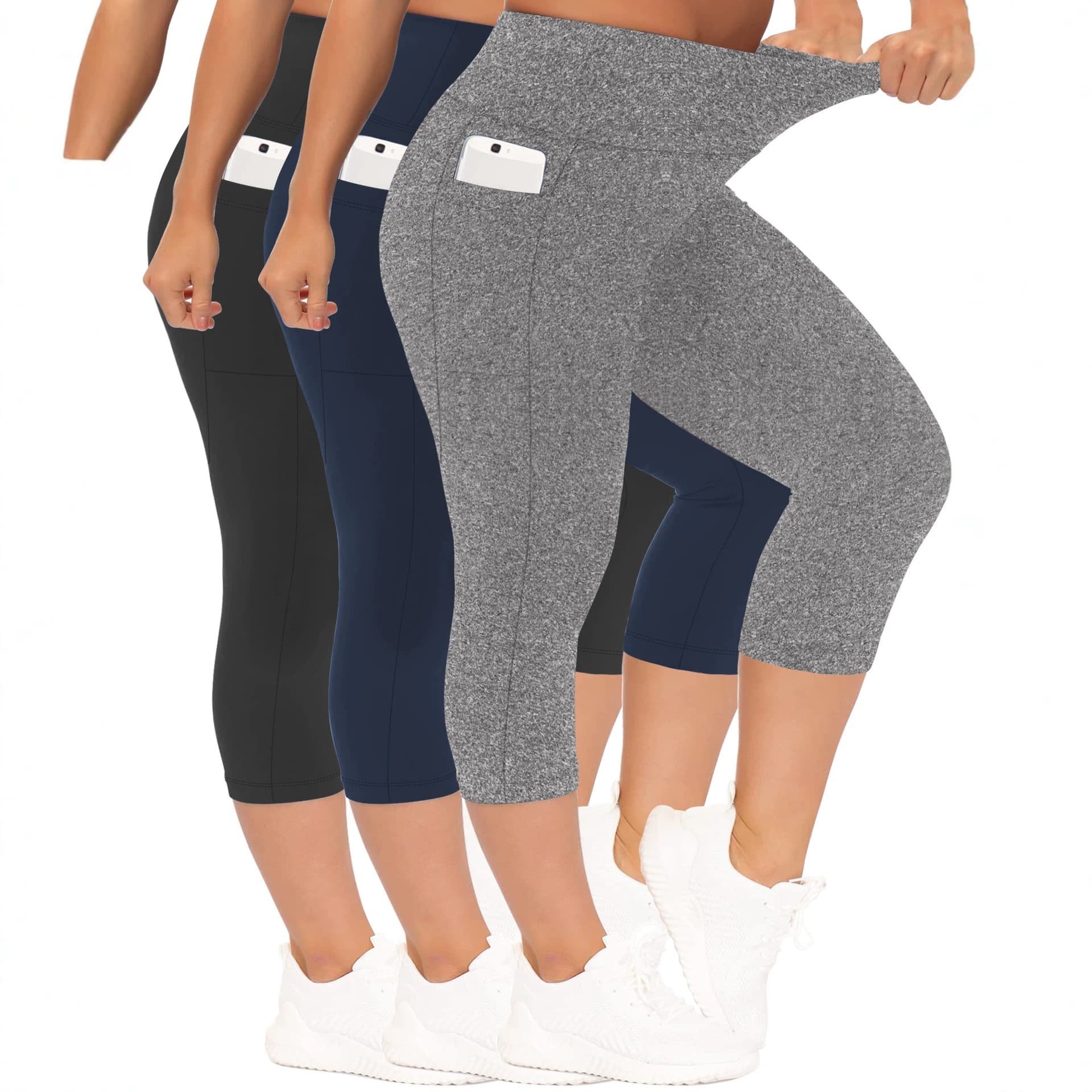 Plus Size Yoga Capris 7/8 Length with Pockets, High Waist Sports Leggings, Amazon TEMU Set