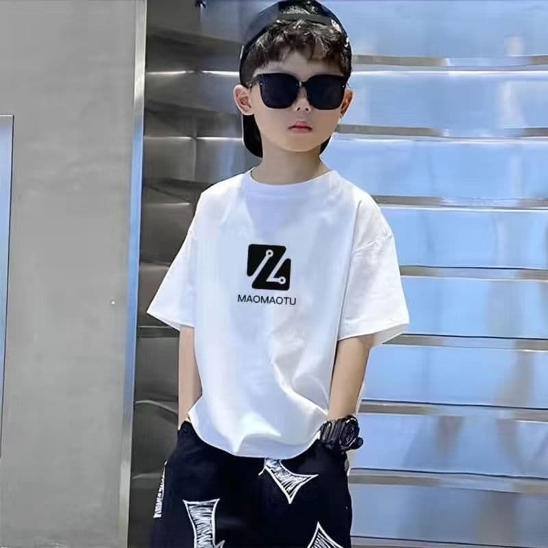 Boys' Short Sleeve T-Shirt New Summer Style for Older Kids Loose Trendy Printed Tee Sporty Crew Neck Top