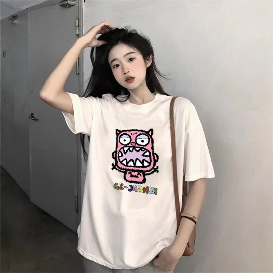 Summer Korean and Japanese Style Versatile Women's Short-Sleeve T-Shirt with Unique Cute Cartoon Print Trendy Design