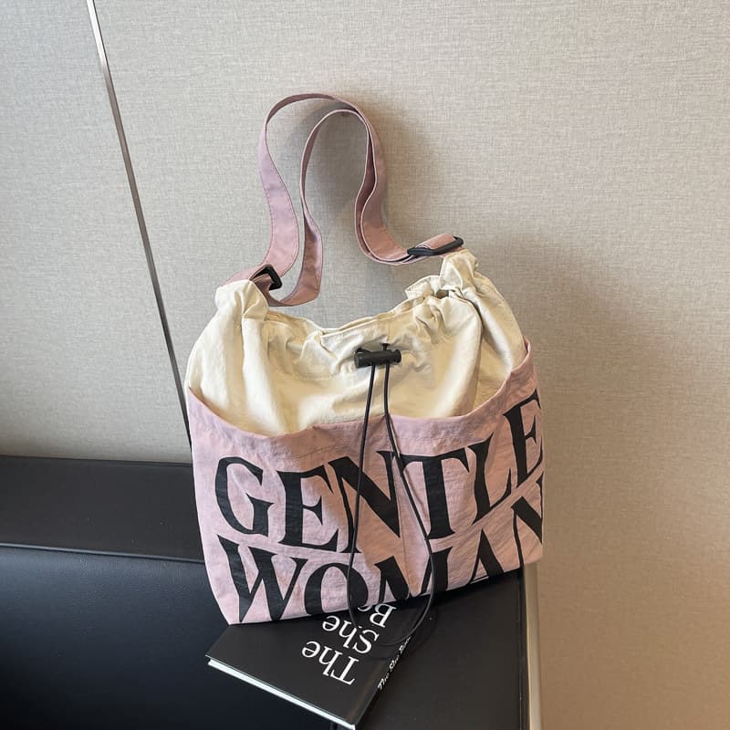 New Versatile Shoulder Bag Tote Bag Women Drawstring Bucket Bag Letter Fashion Travel Bag School Bag