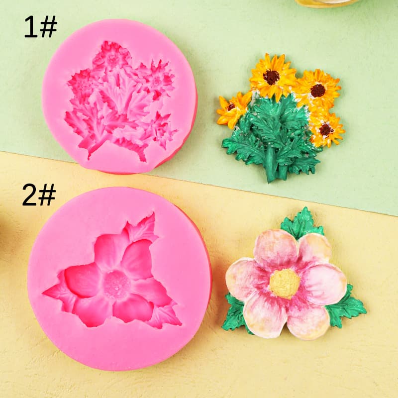Daisy with Leaves Silicone Mold for Clay, Polymer Clay, Plaster, Baking Decoration, Chocolate Fondant Mold