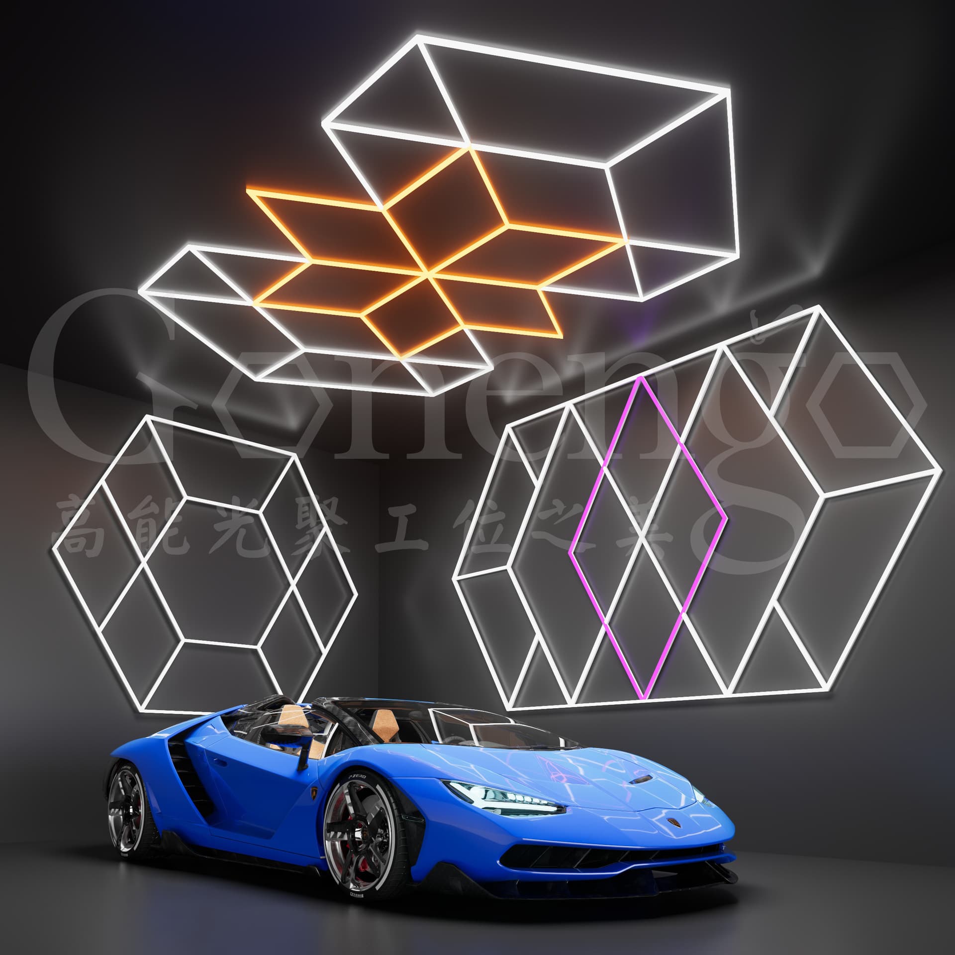 High-energy 2025 cross-border new diamond-shaped aurora garage light, car wash honeycomb light, car detailing LED workstation light