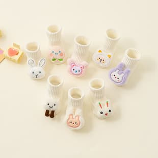 INS Newborn Baby Floor Socks 0-1 Year Toddler Socks Spring Autumn Mid-Calf Cartoon Walking Socks Non-Slip Breathable