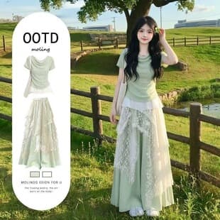 Travel Outfit Dopamine Forest Green Skirt Pants Set Summer Stunningly Beautiful Bohemian Long Pants Skirt