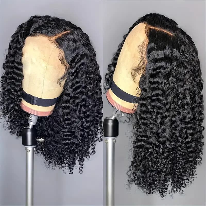 New European and American Small Lace Wig Women's Bob Head Natural Black Middle Part Short Curly Hair Synthetic Wig Wholesale Style