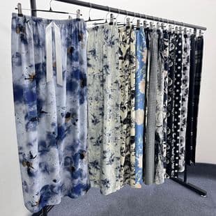 Cotton Silk Sleep Pants, Plus Size, Rayon, Wearable Outside, Home Floral Long Pants, Straight Leg, Elastic Waist, Thin Style