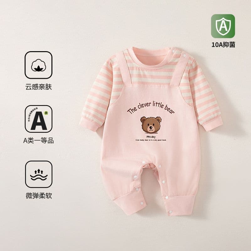 Baby Spring/Autumn Romper, Infant Toddler Boys Girls Jumpsuit, Fake Two-Piece Suspenders, Super Cute Outing Wear