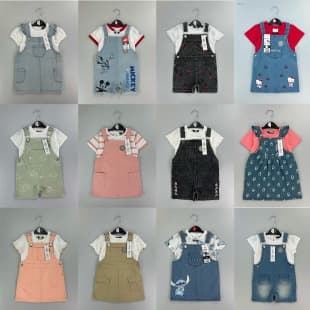 【Wholesale Direct】Geo*rge&Dis*ney Denim Overalls & Short Sleeve Top Set - Short