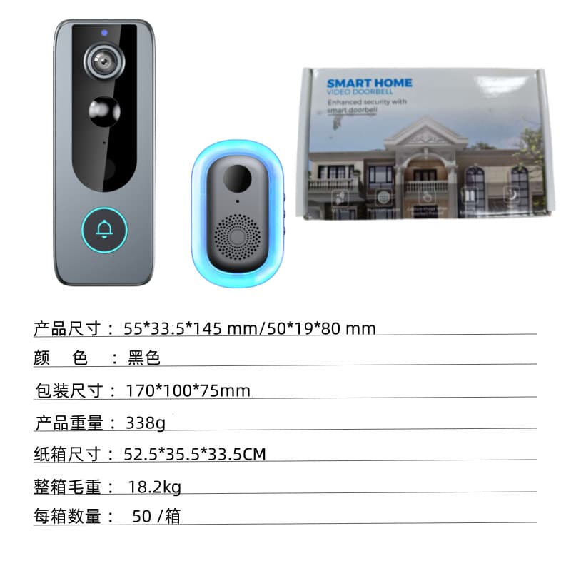 New Cross-Border Wireless Two-Way Intercom Video Doorbell Wide-Angle HD Night Vision Tuya Smart Monitoring Wireless Doorbell